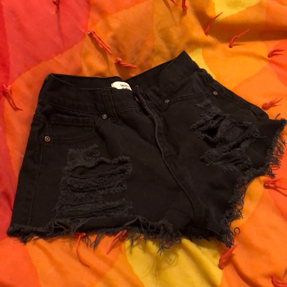 Forever 21 Black Distressed Shorts